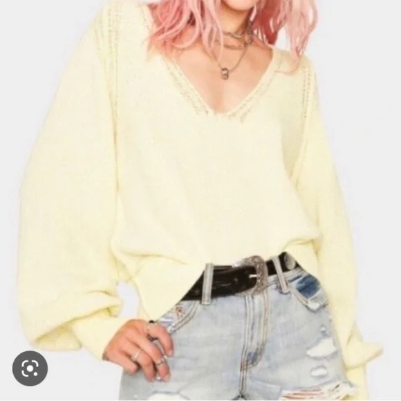 Free People | Lemon V Neck Knit Sweater Size XS - Picture 2 of 10